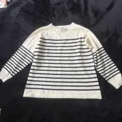 ボーダーカットソーLサイズ白黒シンプル長袖ゆったり春秋トップス