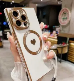 iPhone 15ケース ハートデザイン ベージュ