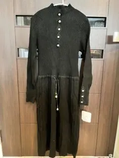 未使用 SILK SUGAR ニットロングワンピース 黒 パールボタン M相当