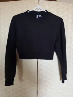 H&M クロップドトレーナー XXS 黒ショート丈スウェット裏起毛