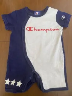 チャンピオン 前開き半袖ロンパース 50-60 ネイビー/ホワイト 夏