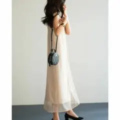 セゾンドパピヨン 2点セット メッシュワンピース カーディガン風 ベージュ Mサ