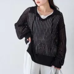 チャオパニック メッシュ襟付きスキッパーニット ブラックのサムネイル