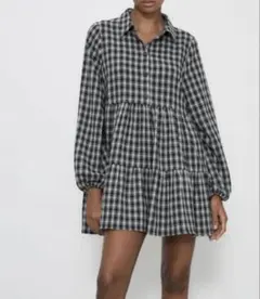 ZARA ティアード ワンピース チュニック チェック柄 M