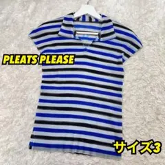 ✨希少✨PLEATS PLEASE ボーダー カットソー Vネック サイズ3 Lのサムネイル