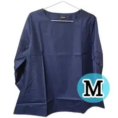 ブラウス レディース M ネイビー 五分袖 トップス ゆったり 春夏 オフィス
