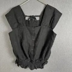 LOWRYS FARM ブラック ノースリーブ トップス 麻×レーヨン M