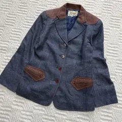 ジュンアシダ ブルー 茶色 テーラードジャケット カシゴラ混 表記 7サイズ