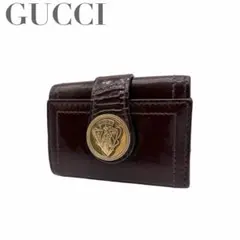 GUCCI キーケース レザー 8.82 ブラウン ゴールド金具