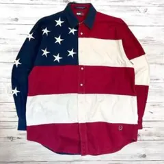 TOMMY HILFIGER 長袖シャツ 刺繍 星条旗デザイン M 0111