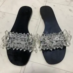 ZARA クリスタルビーズ フラットサンダル 39