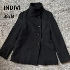 INDIVI アンゴラ ウール ショートコート スタンドカラー 日本製 ブラック