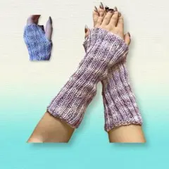 パープル グラデ ハンドメイド 手作り ニット アームウォーマー 薄手 段染め