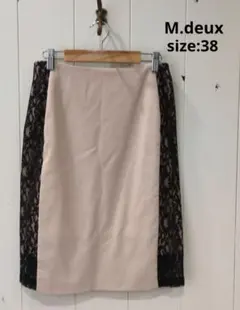 M.deux エムドゥ サイドレース切替 タイトスカート ベージュ 38