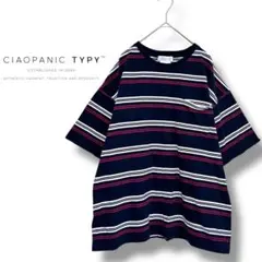 【チャオパニックピティー】Tシャツ　半袖　ボーダー　カットソー　ゆったり　綿　L