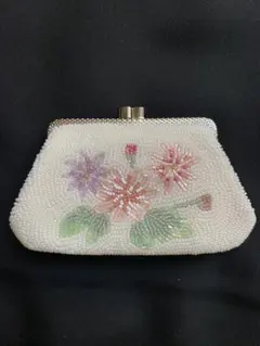 美品ビーズがま口小銭入れ小物入れ印鑑入れにも花柄フラワーモチーフ