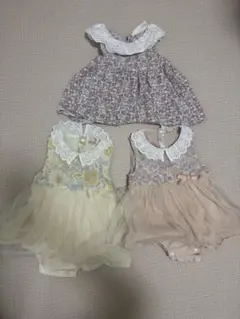 セール！花柄レース襟ロンパース ワンピース3点セット