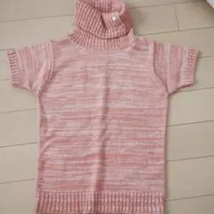 ピンク ニット 半袖 タートルネック