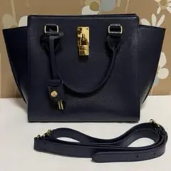 サマンサ タバサ 2WAY ハンドバッグ ショルダーバッグ レザー ネイビー 紺
