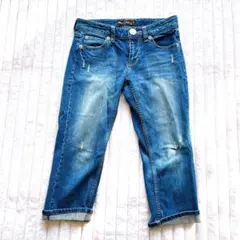 Lucky Store ダメージデニムパンツ　M 膝丈　ロールアップ