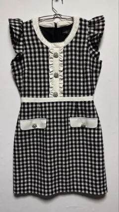 美品evelyn ギンガムチェックフリル袖ミニワンピース