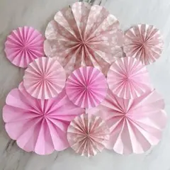 162. ペーパーファン 9点セット 花 桜柄 ピンク