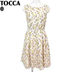 【美品】 TOCCA ノースリーブワンピース 0 ベージュ系 紫 レース花柄刺繍