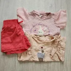 女の子向けTシャツ２枚半ズボン1枚セット ピンク フリルのサムネイル