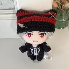 10cm ぬい用 ぱぺ用 帽子 ニット帽 赤 黒 ボーダー 猫耳帽子