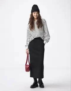 GU ジーユー ヘビーウェイトスウェットナロースカート丈長め ブラック 黒 M