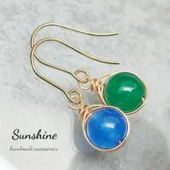 【29】ジェイドブルーグリーンカルセドニーピアス天然石ビーズ現品