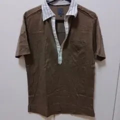 CK ブラウン ストライプ襟 ポロシャツ