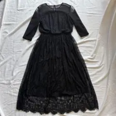 【美品】ブラックドレス　総レース　Sサイズ　結婚式　卒業式　パーティ