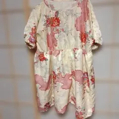 大人可愛いチュニックワンピース 子供 着物 リメイクフリーサイズ タック入り