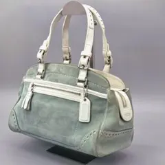 COACH Suede Handbag Tote Bag Blue 5081