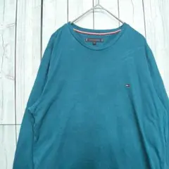 【美品】トミーヒルフィガー 長袖Tシャツ ロンT 袖ロゴ オーガニックコットンL