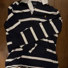 Polo ネイビーとホワイト ストライプ 長袖ポロシャツ