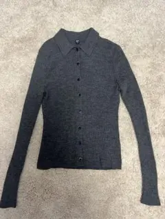 【ユニクロ】リブ編み　長袖カーディガン　ニット　グレー