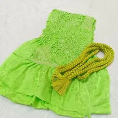 E4 帯揚げ 帯締め セット しぼり 中抜き 緑 花