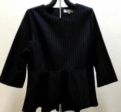 B:MING ネイビー ストライプ 七分袖 ペプラムトップス Sサイズ