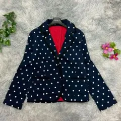 【OTTO】オットー ドット柄 テーラードジャケット (L) ネイビー 赤裏地