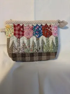 花柄　花束　チューリップ　ポーチ　パッチワーク　ハンドメイド