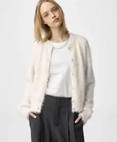 GU　Lサイズ シャイニークルーネックカーディガンZ ホワイト