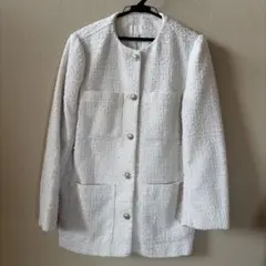 H&M ホワイト ノーカラージャケット