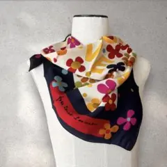 YSL イヴサンローラン シルクスカーフ 花柄 LOVEロゴ マルチカラー
