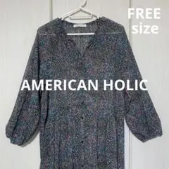【美品】 アメリカンホリック　花柄　ロングワンピース　フレア フリーサイズ　春