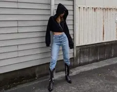 ACLENT Front zip cropped hoodie