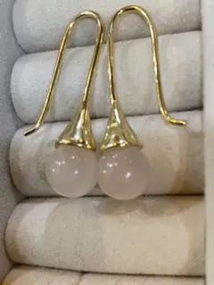 天然石　ローズクォーツ　8㎜ フックピアス