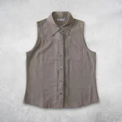 ノースリーブ シャツ ブラウス ブラウン M〜L きれいめ カジュアル