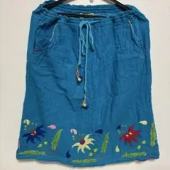 MALAIKA インド綿　刺繍　スカート 青のサムネイル